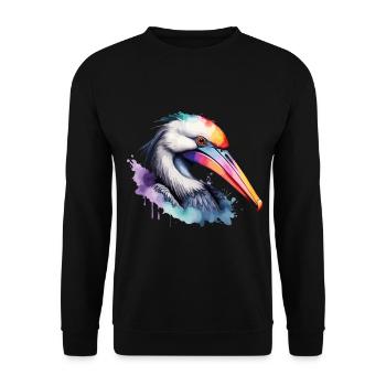 Pelikan Bunter Vogel Cooles Aquarell - Unisex Pullover - Schwarz - Vorne - Alina (178cm) & Michal (187cm)