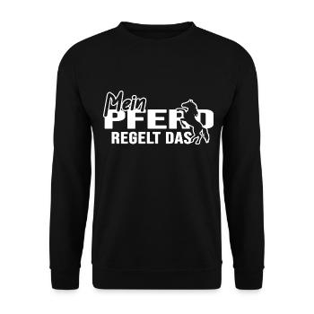 Reiten "Pferd regelt" Springreiter Galopp - Unisex Pullover - Schwarz - Vorne - Alina (178cm) & Michal (187cm)