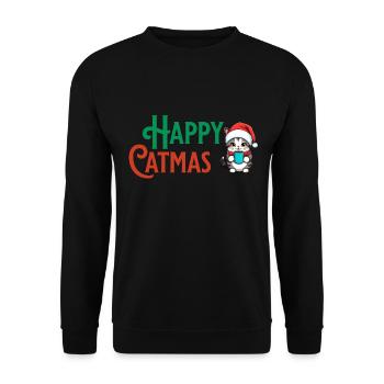 Happy Catmas with cute cat - Unisex Sweatshirt - black - Front - Alina (178cm) & Michal (187cm)