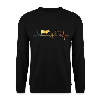 Kuh Herzschlag Retro Kühe Landwirt Bauer - Unisex Pullover - Schwarz - Vorne - Alina (178cm) & Michal (187cm)
