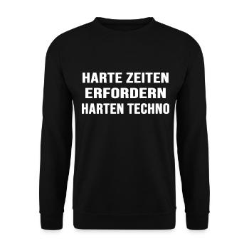 techno rave "harte zeiten harter techno" abfeiern - Unisex Pullover - Schwarz - Vorne - Alina (178cm) & Michal (187cm)