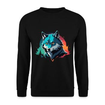Wolf gefährlicher Hund bunte Illustration - Unisex Pullover - Schwarz - Vorne - Alina (178cm) & Michal (187cm)