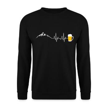 Berge und Bier Herzschlag Bierkrug Berg - Unisex Pullover - Schwarz - Vorne - Alina (178cm) & Michal (187cm)
