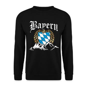 Freistaat Bayern Retro Berge Wappen Fahne Flagge - Unisex Pullover - Schwarz - Vorne - Alina (178cm) & Michal (187cm)