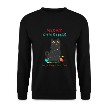 Chat Drôle Noël Meowy Cat Kitty - Sweat-shirt Unisexe - noir - Devant - Alina (178cm) & Michal (187cm)