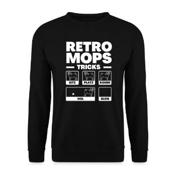 Retro-Mops - Unisex Pullover - Schwarz - Vorne - Alina (178cm) & Michal (187cm)