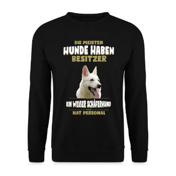 Weisser Schäferhund Tshirt - Weisser Schäferhund - Unisex Pullover - Schwarz - Vorne - Alina (178cm) & Michal (187cm)