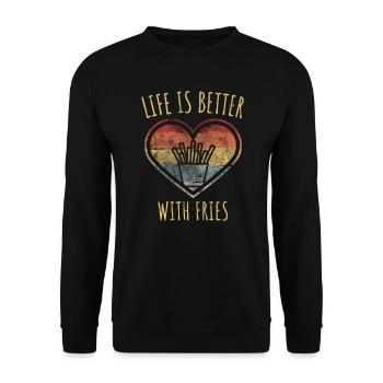 Pommes Frites - Life is better with fries - Unisex Pullover - Schwarz - Vorne - Alina (178cm) & Michal (187cm)