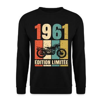 1961 Anniversaire Motard Vintage Cadeau Moto - Sweat-shirt Unisexe - noir - Devant - Alina (178cm) & Michal (187cm)