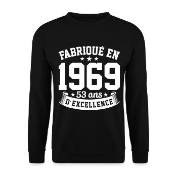 Fabriqué en 1969 53 Ans D'excellence - Sweat-shirt Unisexe - noir - Devant - Alina (178cm) & Michal (187cm)