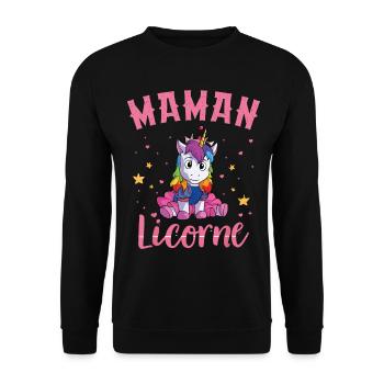 Maman Licorne Femme Cadeau - Sweat-shirt Unisexe - noir - Devant - Alina (178cm) & Michal (187cm)