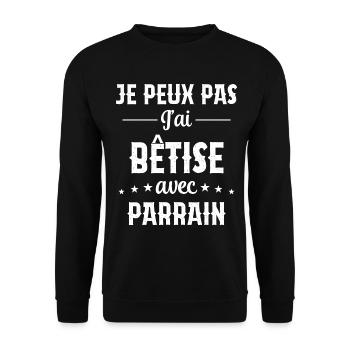 Je Peux Pas J'Ai Bêtise Avec Parrain - Sweat-shirt Unisexe - noir - Devant - Alina (178cm) & Michal (187cm)