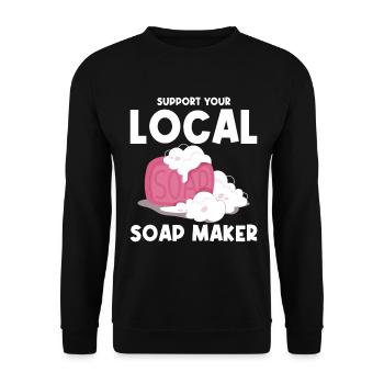 Support Your Local Soap Maker - Unisex Pullover - Schwarz - Vorne - Alina (178cm) & Michal (187cm)