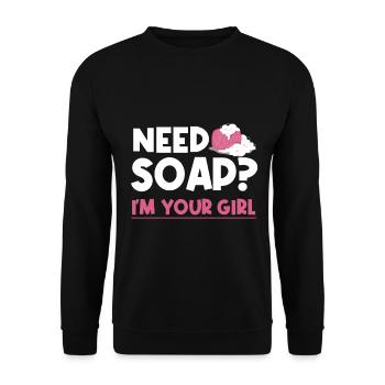 Need Soap? I'm Your Girl - Soap Maker - Unisex Pullover - Schwarz - Vorne - Alina (178cm) & Michal (187cm)