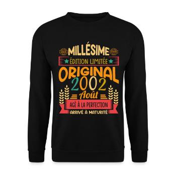 Millésime Né(e) Août 2002 Cadeau Anniversaire - Sweat-shirt Unisexe - noir - Devant - Alina (178cm) & Michal (187cm)