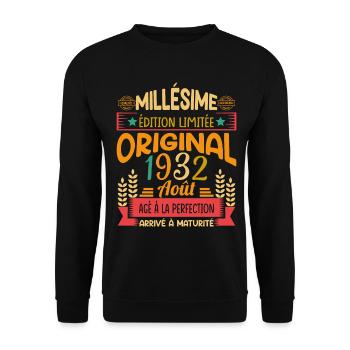 Millésime Né(e) Août 1932 Cadeau Anniversaire - Sweat-shirt Unisexe - noir - Devant - Alina (178cm) & Michal (187cm)