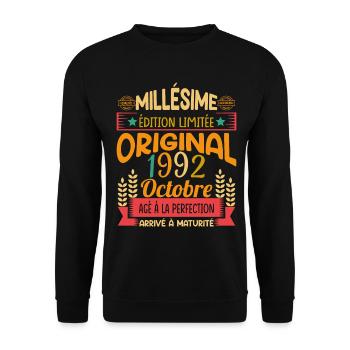 Millésime Né(e) Octobre 1992 Cadeau Anniversaire - Sweat-shirt Unisexe - noir - Devant - Alina (178cm) & Michal (187cm)