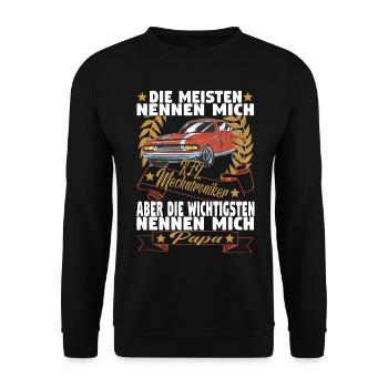 Kfz Mechatroniker Papa Vater Auto Schrauber - Unisex Pullover - Schwarz - Vorne - Alina (178cm) & Michal (187cm)