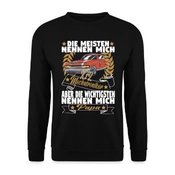 Kfz Mechatroniker Vater Papa Auto Mechaniker - Unisex Pullover - Schwarz - Vorne - Alina (178cm) & Michal (187cm)