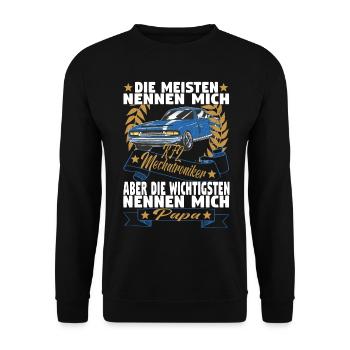 Kfz Mechatroniker Papa Vater Auto Schrauber - Unisex Pullover - Schwarz - Vorne - Alina (178cm) & Michal (187cm)