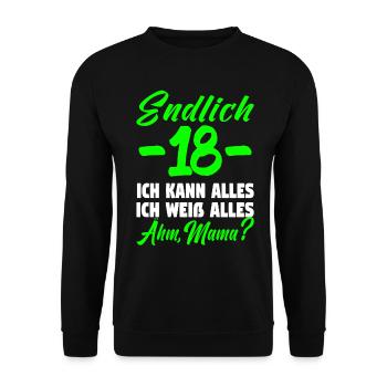 18 Geburtstag Geburtstagsgeschenk volljährig - Unisex Pullover - Schwarz - Vorne - Alina (178cm) & Michal (187cm)