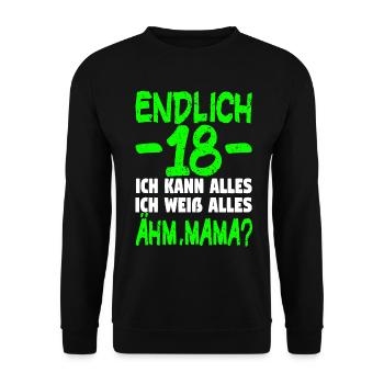 18 Geburtstag Geburtstagsgeschenk volljährig - Unisex Pullover - Schwarz - Vorne - Alina (178cm) & Michal (187cm)