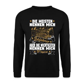 Dampflok Lokführer Eisenbahner Eisenbahn Vater - Unisex Pullover - Schwarz - Vorne - Alina (178cm) & Michal (187cm)