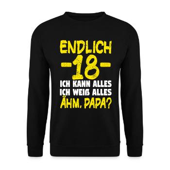 18 Geburtstag Geburtstagsgeschenk volljährig - Unisex Pullover - Schwarz - Vorne - Alina (178cm) & Michal (187cm)