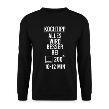 Witzig Bürohumor Funny Sprüche Humor Koch Köchin - Unisex Pullover - Schwarz - Vorne - Alina (178cm) & Michal (187cm)