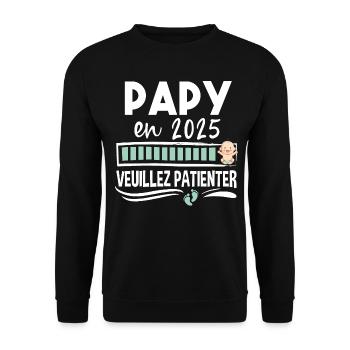 2025 Papy Grand-Père Retraite Cadeau Humour - Sweat-shirt Unisexe - noir - Devant - Alina (178cm) & Michal (187cm)