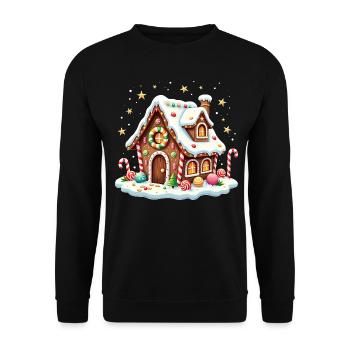 Weihnachtliches Lebkuchenhaus Zuckerstange X-Mas - Unisex Pullover - Schwarz - Vorne - Alina (178cm) & Michal (187cm)