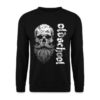 Oldschool Bärtiger Skull - Unisex Pullover - Schwarz - Vorne - Alina (178cm) & Michal (187cm)