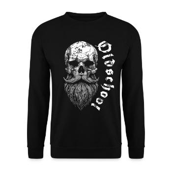Bärtiger Oldschool Skull - Unisex Pullover - Schwarz - Vorne - Alina (178cm) & Michal (187cm)