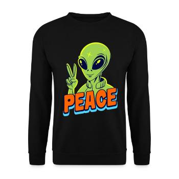 Funny green Alien with Peace sign Space - Unisex Pullover - Schwarz - Vorne - Alina (178cm) & Michal (187cm)