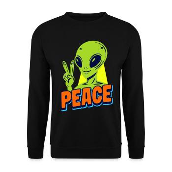 Funny green Alien with Peace sign Space - Unisex Pullover - Schwarz - Vorne - Alina (178cm) & Michal (187cm)
