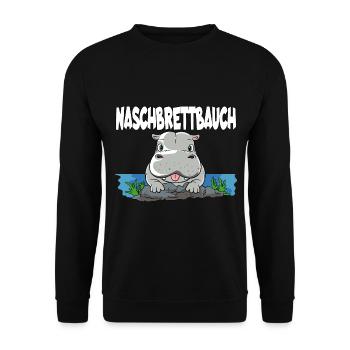 Naschbrettbauch Nilpferd Hippo - Unisex Pullover - Schwarz - Vorne - Alina (178cm) & Michal (187cm)