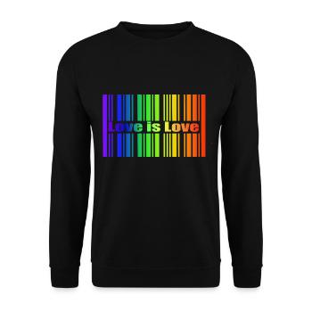 Regenbogen Strichcode, Love is Love - Unisex Pullover - Schwarz - Vorne - Alina (178cm) & Michal (187cm)