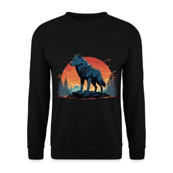 Wolf Howling Golden Hour Landscape Illustration - Unisex Sweatshirt - black - Front - Alina (178cm) & Michal (187cm)