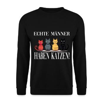 Echte Männer haben Katzen - Unisex Pullover - Schwarz - Vorne - Alina (178cm) & Michal (187cm)