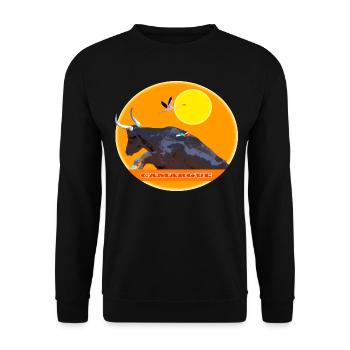 Camargue bull jumps the barrier - Unisex Sweatshirt - black - Front - Alina (178cm) & Michal (187cm)