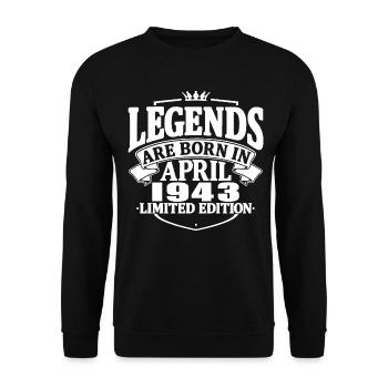 80 Jahre alt - 80. Geburtstag - April 1943 - Unisex Pullover - Schwarz - Vorne - Alina (178cm) & Michal (187cm)
