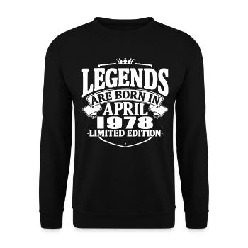 45 Jahre alt - 45. Geburtstag - April 1978 - Unisex Pullover - Schwarz - Vorne - Alina (178cm) & Michal (187cm)