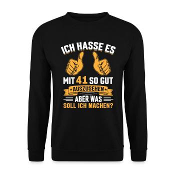 41. Geburtstag Mann Frau 41 Jahre - Unisex Pullover - Schwarz - Vorne - Alina (178cm) & Michal (187cm)