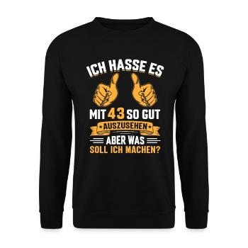43. Geburtstag Mann Frau 43 Jahre - Unisex Pullover - Schwarz - Vorne - Alina (178cm) & Michal (187cm)