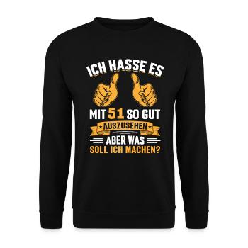 51. Geburtstag Mann Frau 51 Jahre - Unisex Pullover - Schwarz - Vorne - Alina (178cm) & Michal (187cm)