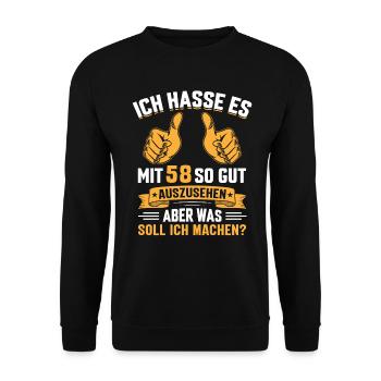 58. Geburtstag Mann Frau 58 Jahre - Unisex Pullover - Schwarz - Vorne - Alina (178cm) & Michal (187cm)