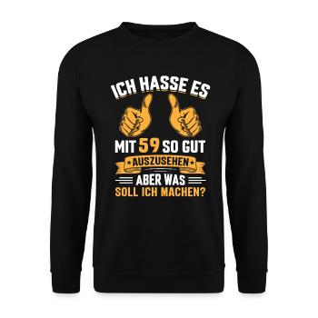 59. Geburtstag Mann Frau 59 Jahre - Unisex Pullover - Schwarz - Vorne - Alina (178cm) & Michal (187cm)