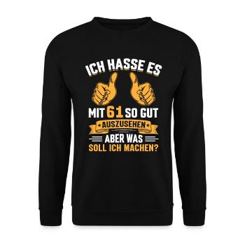 61. Geburtstag Mann Frau 61 Jahre - Unisex Pullover - Schwarz - Vorne - Alina (178cm) & Michal (187cm)