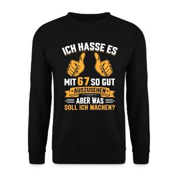 67. Geburtstag Mann Frau 67 Jahre - Unisex Pullover - Schwarz - Vorne - Alina (178cm) & Michal (187cm)
