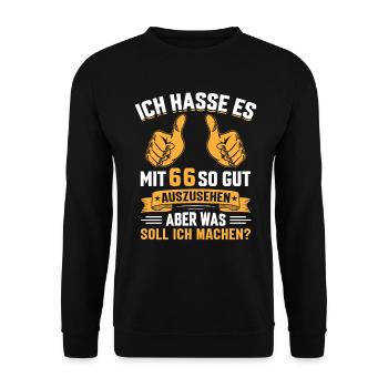 66. Geburtstag Mann Frau 66 Jahre - Unisex Pullover - Schwarz - Vorne - Alina (178cm) & Michal (187cm)